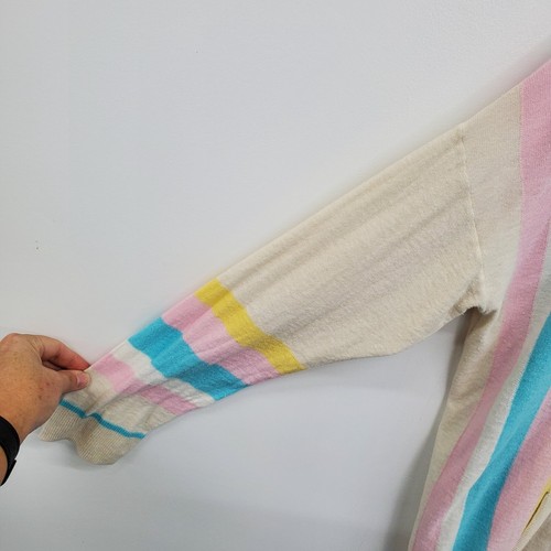 Torrid Womens Size 0 Lightweight Hooded Pullover Sweater Beige Striped Pastel - Picture 7 of 13