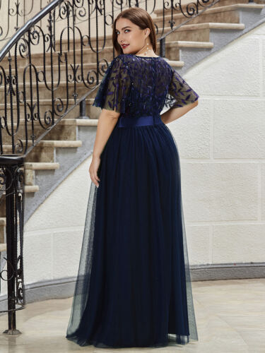 Women's Plus Size A-Line Short Sleeve Sequin Leaf Floor Length Evening Dresses - Picture 67 of 77