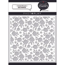 Crafts PhotoPlay 6X6 Stencil Tossed Flowers Bouquets Leaves Repeats