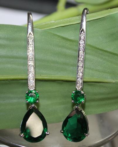 0.75ct Natural Round Diamond Emerald 14K Solid White Gold Wedding Hoops Earring - Picture 6 of 10