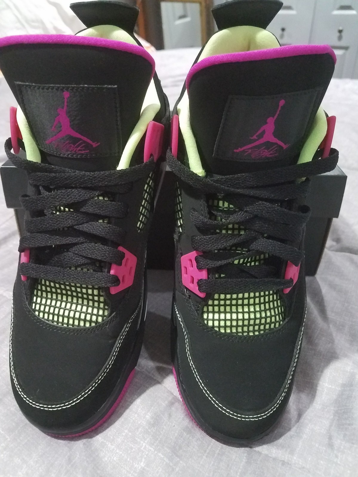 Kids Nike Air Jordan Retro 4 IV 30TH GG GS Black Fuchsia Lime 7.5 YOUTH Kids Nike Air Jordan Retro 4 IV 30TH GG GS Black Fuchsia Lime 7.5 YOUTH