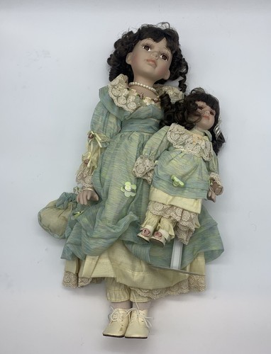 Bambola In Fine Porcellana Bel Ombre Porcelain Doll Con Bambola Piccola Usata - Foto 6 di 7