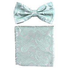 New formal Men's micro fiber pretied bow tie  hankie set paisley mint wedding