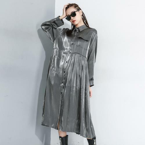 Fashion Women's Long sleeve Lapel Spring Party Sexy Lady Loose Shirt Dress - Picture 7 of 8