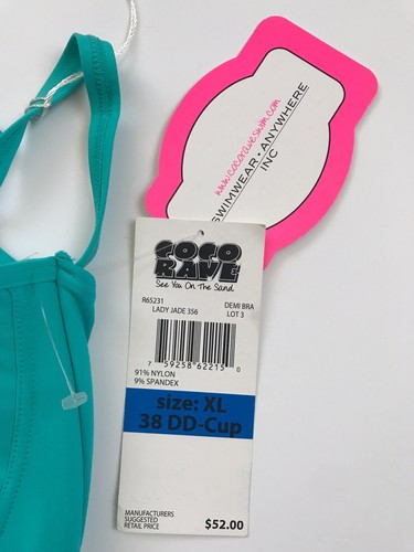 NWT Coco Rave Swimsuit Bikini Bra Top Sz XL 38DD Demi Bralette Blue New - Picture 7 of 9