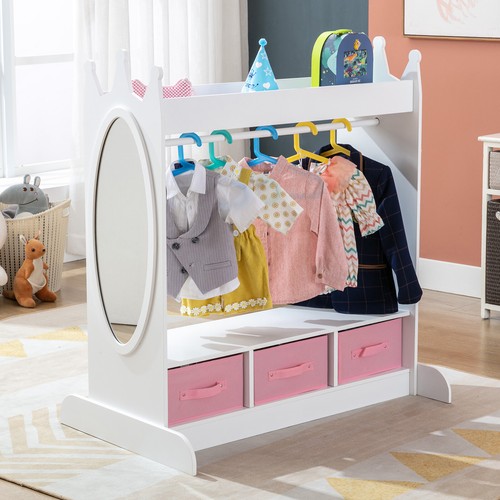 White Kids Armoire Dress-Up Storage Closet Girls Wardrobe w/Mirror,Drawer,Pocket - Picture 18 of 24