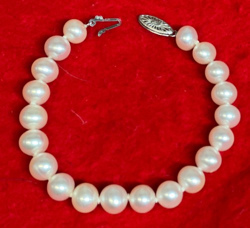 Vtg 7” AAA Natural Genuine 10mm Akoya Pearl Bracelet 14K Platinum Clasp 16gm - Bild 3 von 17