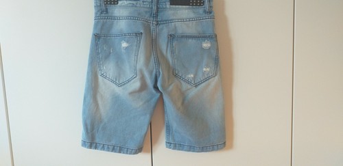 Pantalone corto jeans bermuda pantaloncino band laterali strappi slim fit Ad7385 - Foto 2 di 2