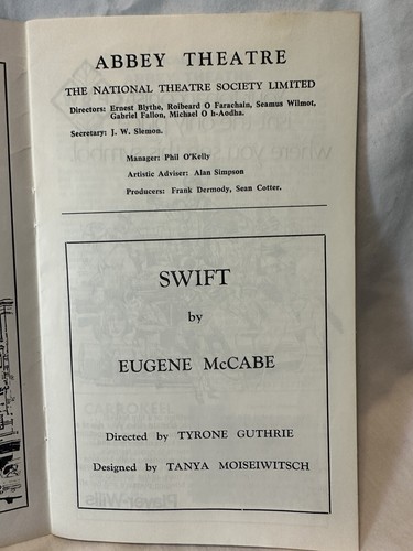 Programma teatrale Abbey Theater "Swift" di Eugene McCabe 1969 Dublino, Irlanda - Foto 3 di 11