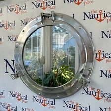 20" Silver, Chrome Finish Porthole Mirror - Nautical Wall Decor - Large Working