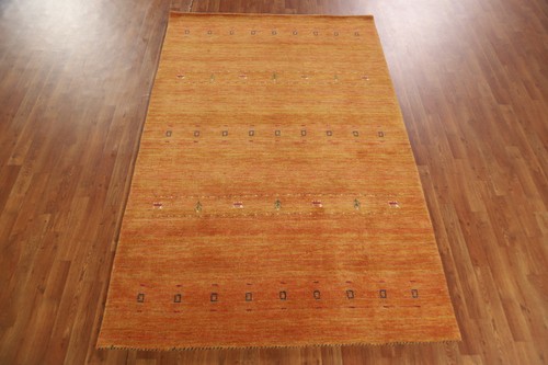 Luxurious Orange Hand-knotted Wool Rug Authentic Gabbeh Rug 5x8 ft. - Picture 12 of 17