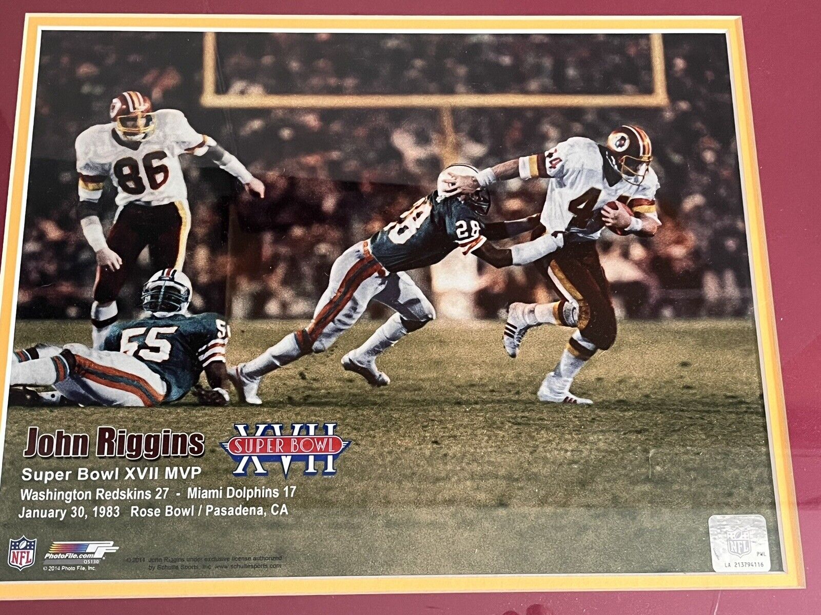 Washington Redskins SUPERBOWL 17 XVII Framed Photo Print JOHN RIGGINS Commanders - Picture 2 of 19