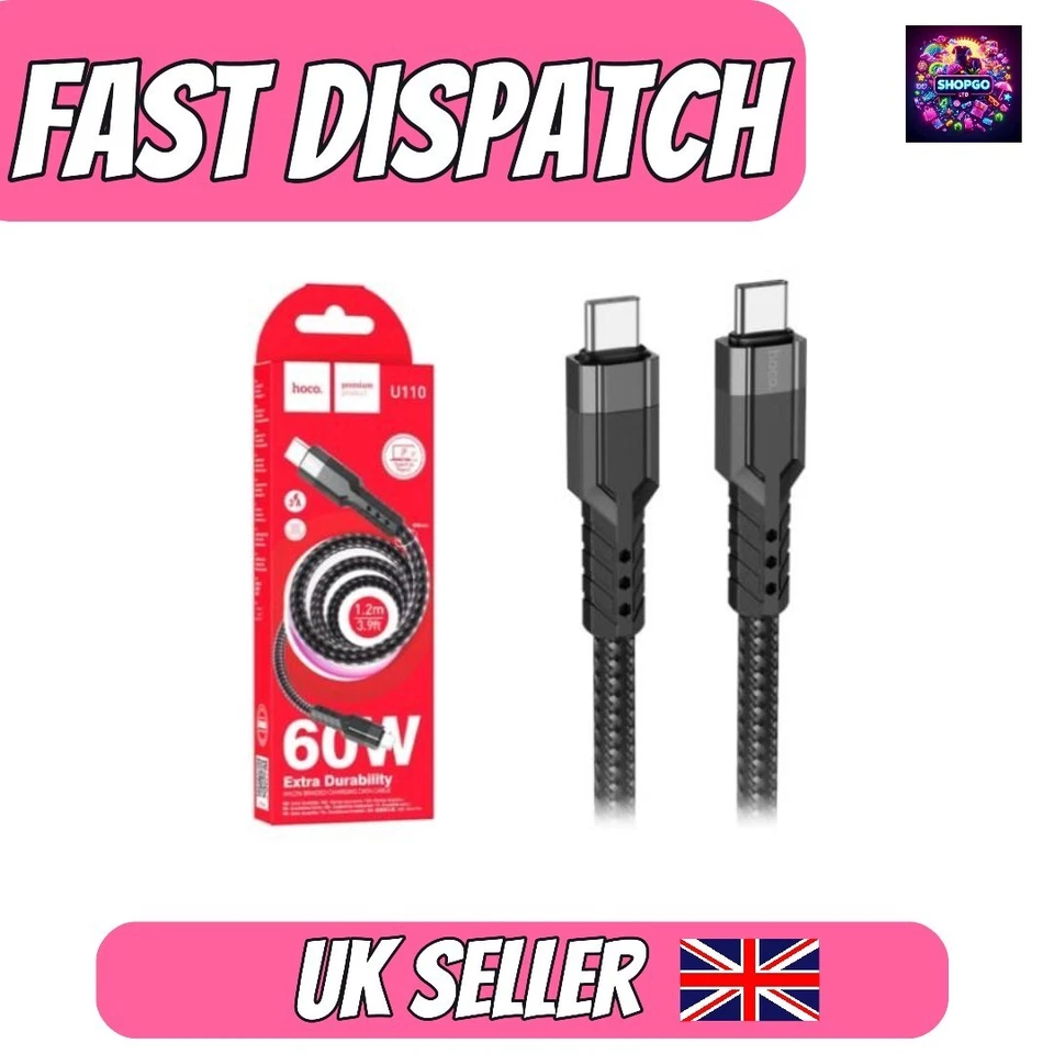 Type C to Type C Cable PD 60W Fast Charge Braided USB Lead LED 1.2M For Samsung - Image 4 of 4