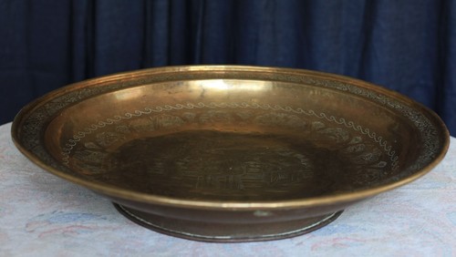 Large 22 1/2" Chinese brass bowl or tray table top 18-19 Centry - Picture 2 of 10