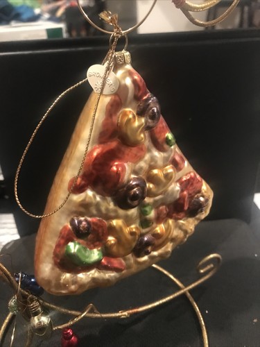 BRONNERS CHRISTMAS ORNAMENT: GLASS BLOWN PIZZA SLICE ORNAMENT USED - Picture 2 of 5