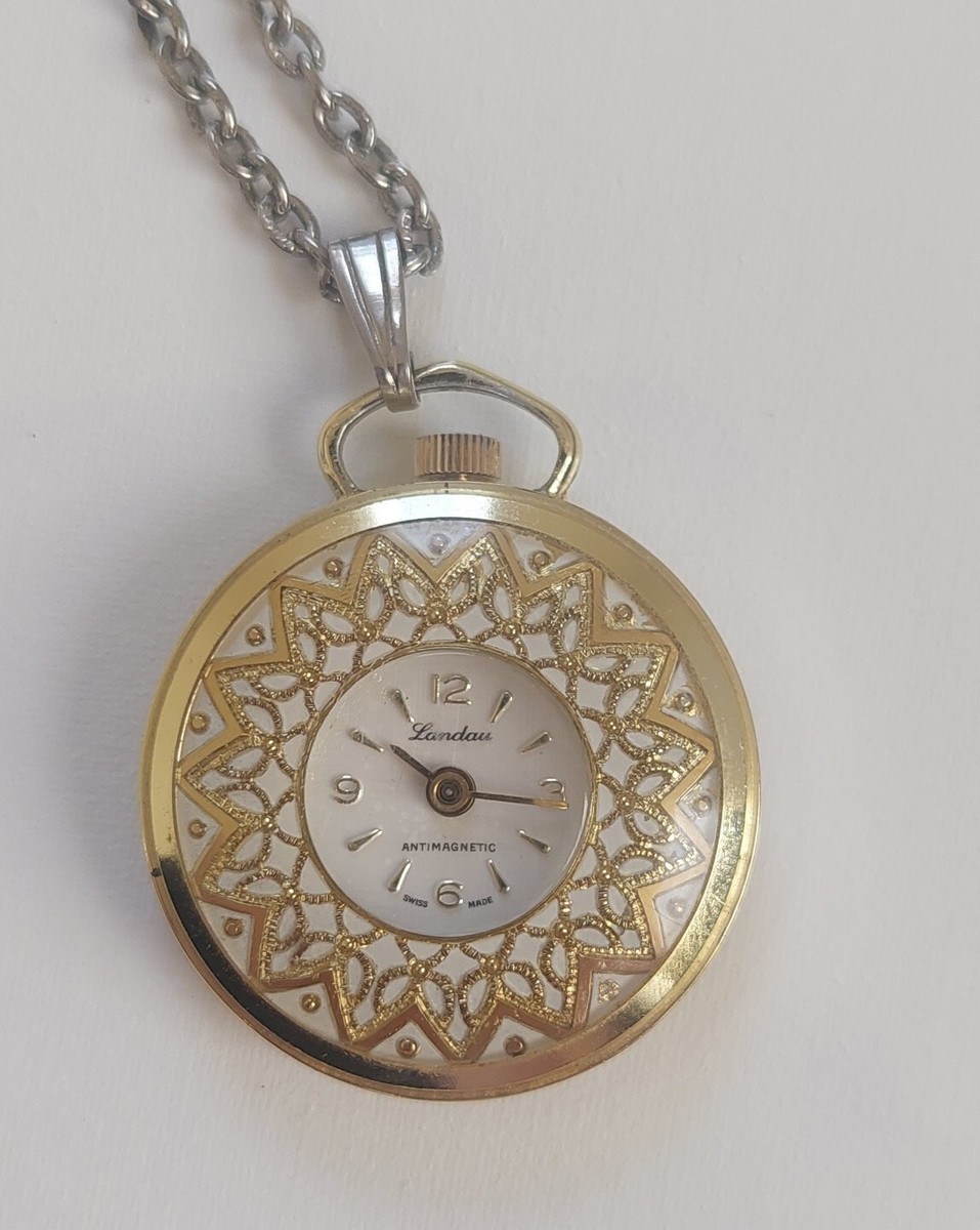 Landau Gold Tone , VINTAGE Women\'s Watch Pendant Landau - Vintage Swiss Made MCM Gold Tone Pendant Watch - AS  main image 3