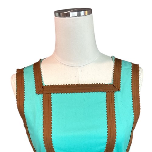 VINTAGE OSCAR DE LA RENTA Size 8 Turquoise Brown Retro Mod Shift Dress 60s Style - Picture 3 of 18