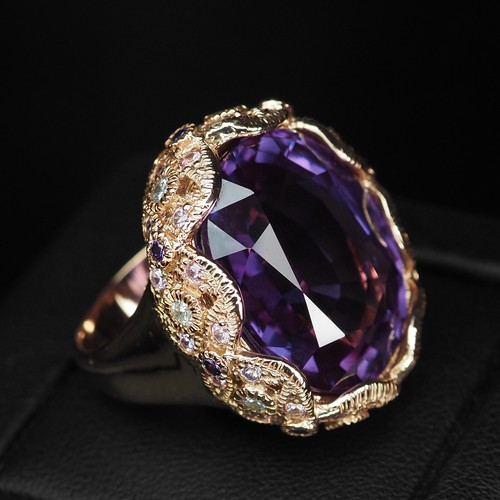 Gleaming Color Change Spinel 35.80Ct 925 Sterling Silver Rose Gold Plated Rings - Picture 5 of 10