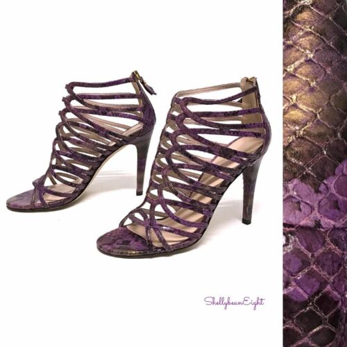 STUART WEITZMAN Purple Gold SNAKE Loop De Loop CAGE ZIP Sandals Heels 6.5 $445 - Picture 1 of 12
