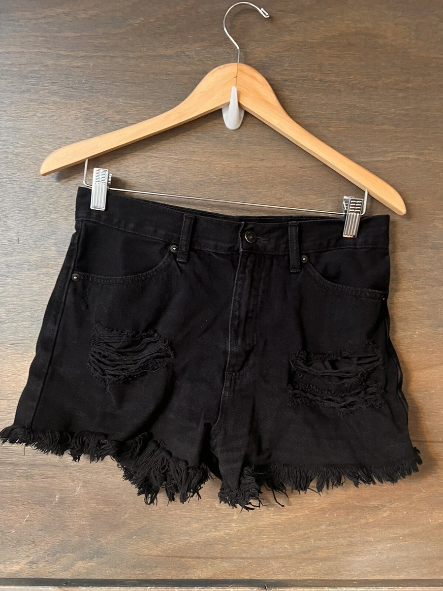 Just USA Denim Shorts 3 Inseam High Rise Black Cut Off Distressed MEDIUM eBay