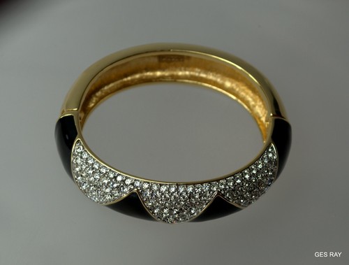 Brazalete brazalete con bisagras DSCO Daniel Swarovski esmalte negro cristal pavé - Imagen 7 de 8