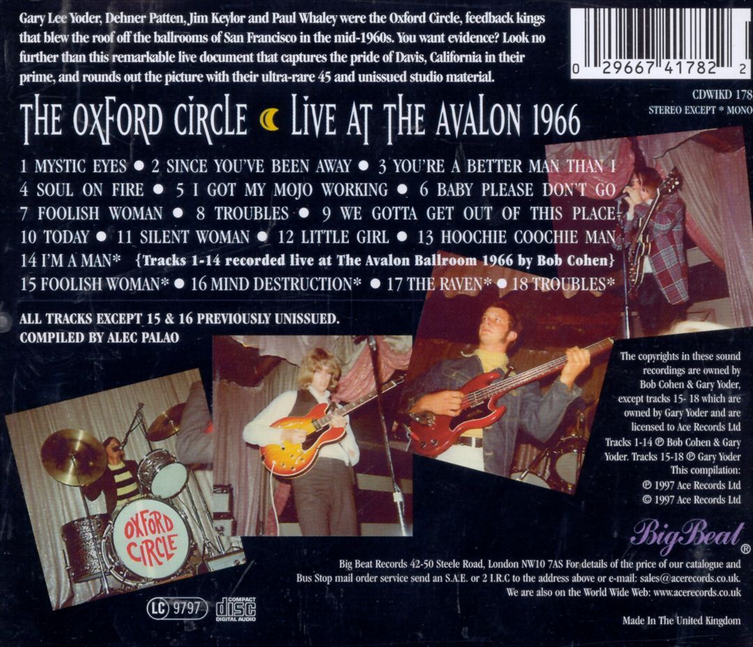 Oxford Circle Live at Avalon 1966 New CD Psychedelic Rock Rarity