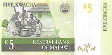 Malawi  5  Kwacha   1.3.2004  Series  BA  Uncirculated Banknote 2D2