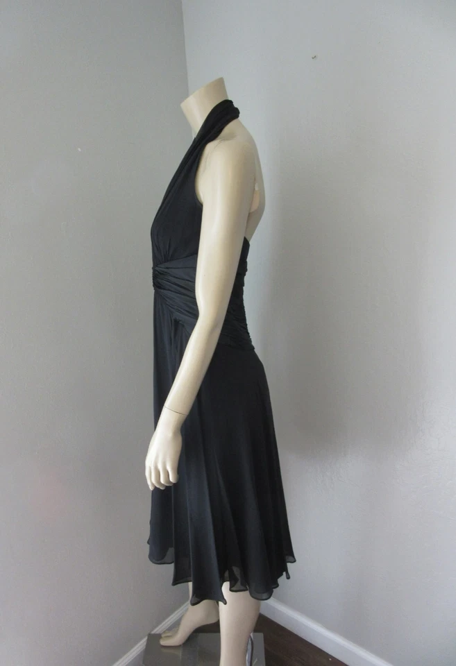MAGGY LONDON Black Halter 6 Sleeveless Sheer Chiffon Silk V-Neck Dress BR25 - Image 3 of 4