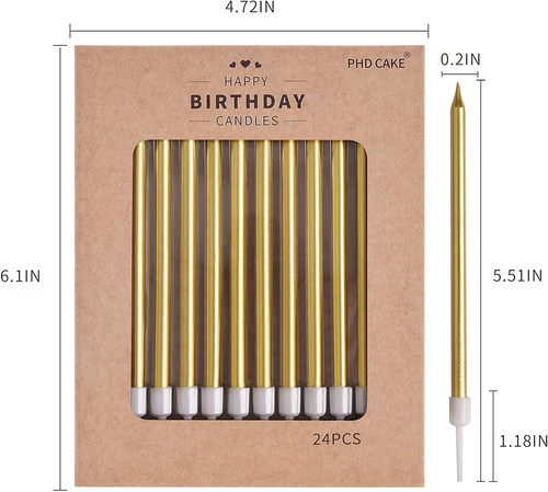 PHD CAKE Gold Long Thin Metallic Birthday Candles, Cake Candles, Birthday Partie - Picture 5 of 12