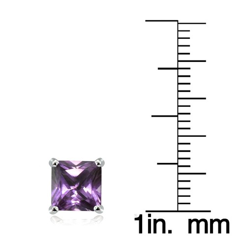 Sterling Silver Simulated Alexandrite 7mm Square Stud Earrings - Picture 3 of 3