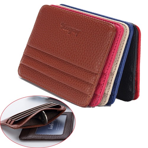 Mens Women Leather Slim Wallet Minimalist ID Holder Credit Card Purse Gift US - Picture 2 of 17