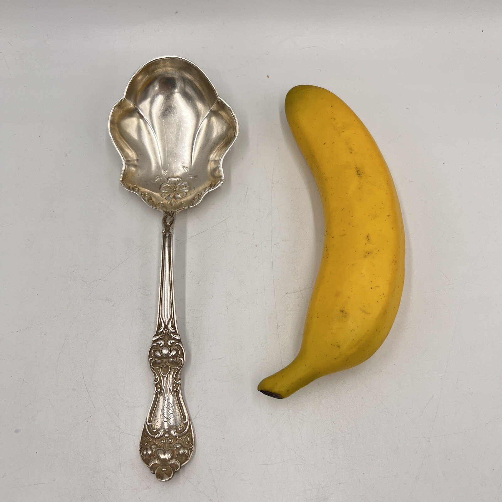 Antique Baker Manchester Sterling Pansy Floral Silver Preserve Spoon 8.5" 62g