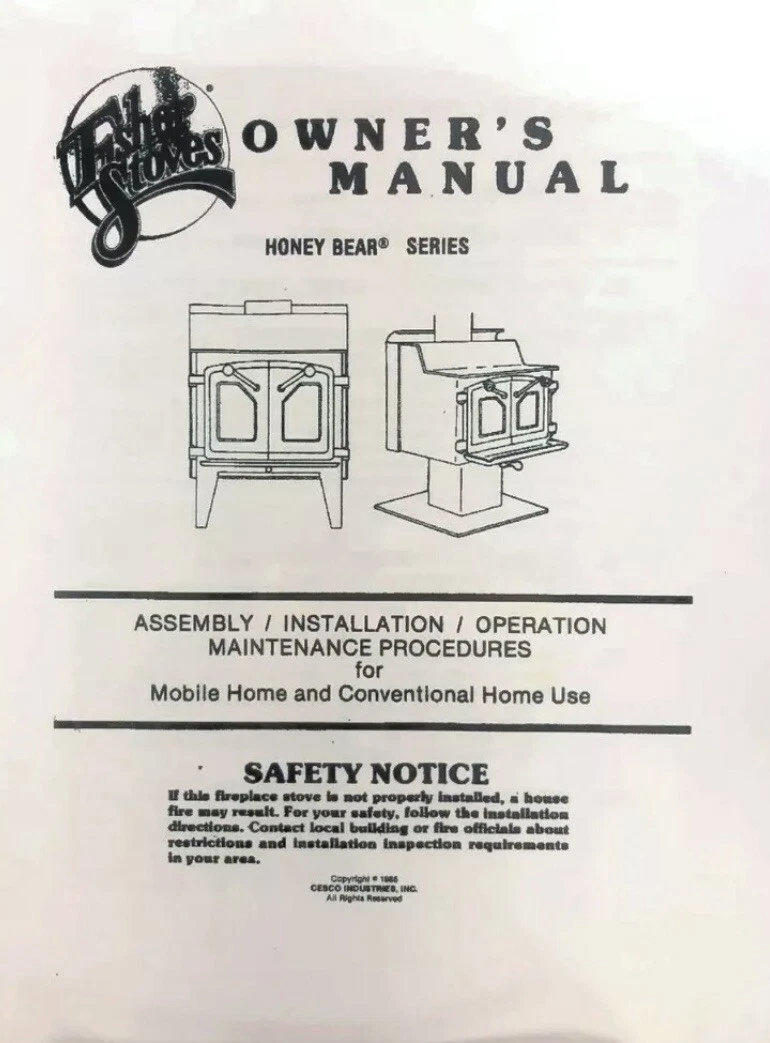 Fisher Stoves Honey Bear Series Owners Manual For Fireplace Stove | eBay