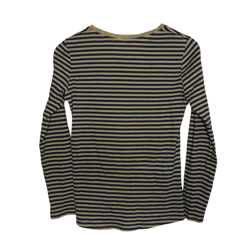 Lacoste Navy Blue Tan Long Sleeve Shirt Size 38 Round Neck Striped Cotton - Picture 4 of 9