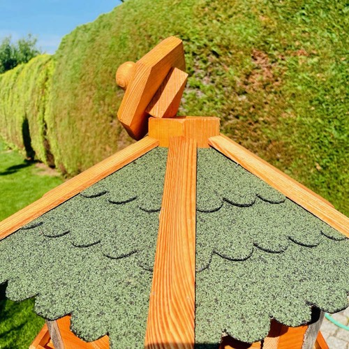 DARLUX Vogel Futter Haus XL Sechseck Holz Vogelhaus Futterstelle Braun/ Grün - Bild 4 von 4