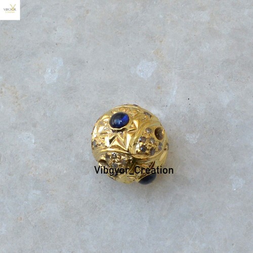 Pave Diamond Finding Ball Beads Gold Plated Sapphire Jewellery 925 Silver Beads - Imagen 3 de 4