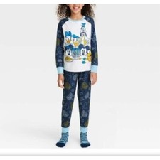 Mickey Mouse  Friends Girl's Hanukkah Pajama Set with Cozy Socks Blue Med 8