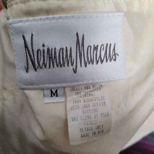 Vintage 90s Neiman Marcus Reversible Cream Faux Fur Coat Sz Medium Womens Jacket - Picture 15 of 15