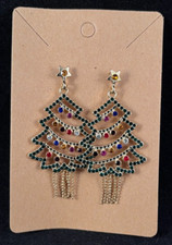 Christmas Tree - Rhinestones - Post Earrings - Holiday