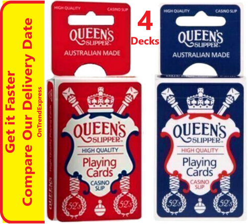 4 Zapatillas de Queen's 52's Jugar Cartas Puentes Calidad Casino 2 Azules 2 Rojos - Imagen 6 de 6