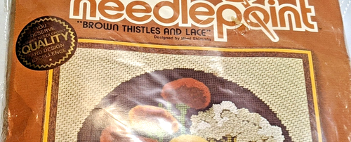 Vintage 1979 Sunset Needlepoint ,#6251 "Brown Thistles & Lace" 100% PURE WOOL - Picture 5 of 12