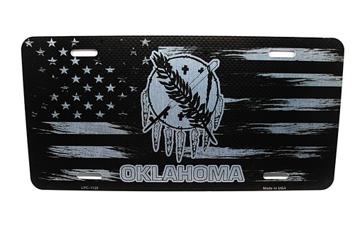 OKLAHOMA STATE FLAG AMERICAN FLAG BRUSHED METAL CAR NOVELTY LICENSE PLATE TAG - 第 1/15 張圖片