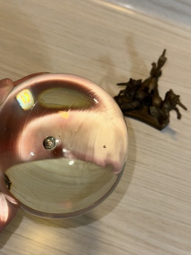 Supporto piedistallo 3 unicorni ottone vintage con sfera cristallo vetro seduta RARO - Foto 5 di 9