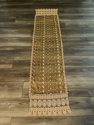 Table Runner Burnt Orange  Flower Embroidered Pattern Lace Table Decor