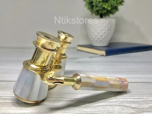 Vintage Opera Glasses Ornate Brass Frame Mother of Pearl Accents Elegant Handle - Picture 6 of 8