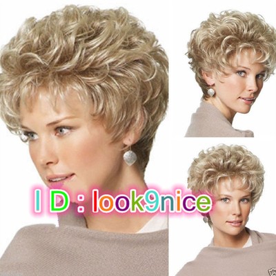 Hot Women Lady Short Curly Hair Blonde Wig Pixi Cosplay Full Hair