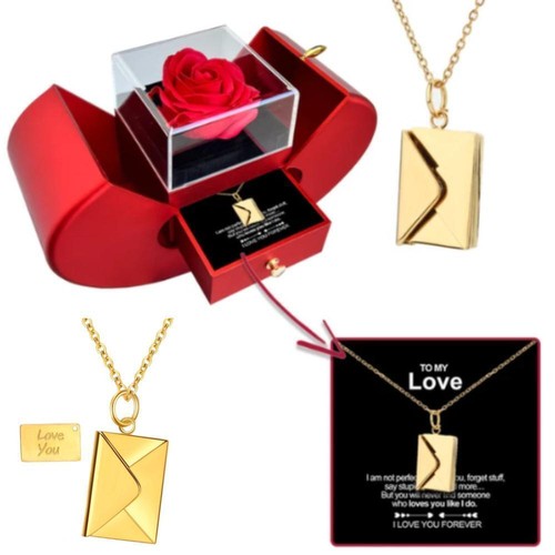 Collana di lusso in oro bianco con rosa al mio amore per sempre scatola cuore rosa My Love - Foto 13 di 25