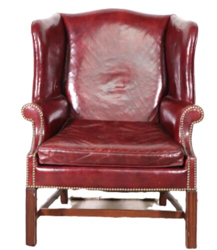 RED LEATHER WINGBACK ARMCHAIR BY WOODMARK