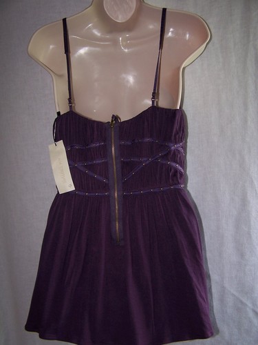NWT MM COUTURE PURPLE spaghetti strap zipper back brass studs sexy blouse - Picture 5 of 6