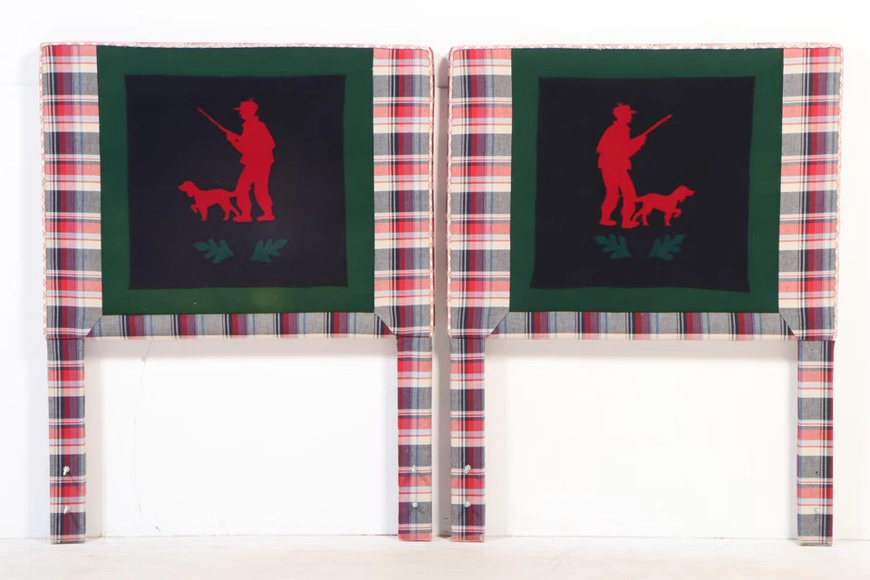 Juego de dos cabeceros tapizados a cuadros tamaño doble tapiz de pared rojo cazador perro oso Foto 2 de 4
